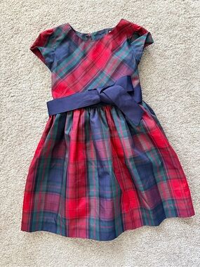 Ralph Lauren Tartain Red & Green Plaid Party Dress with Navy Bow